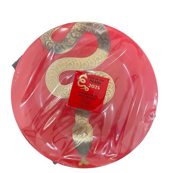 Chinese New Year Disposable Dinner Plates 10.25in Red & Gold Snake Set of 12 New - Picture 9 of 10